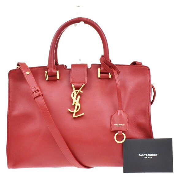 SAINT LAURENT YSL Logo Cabas 2 Way Hand Bag Leather Red GHW Italy 29KB315 - Picture 15 of 16